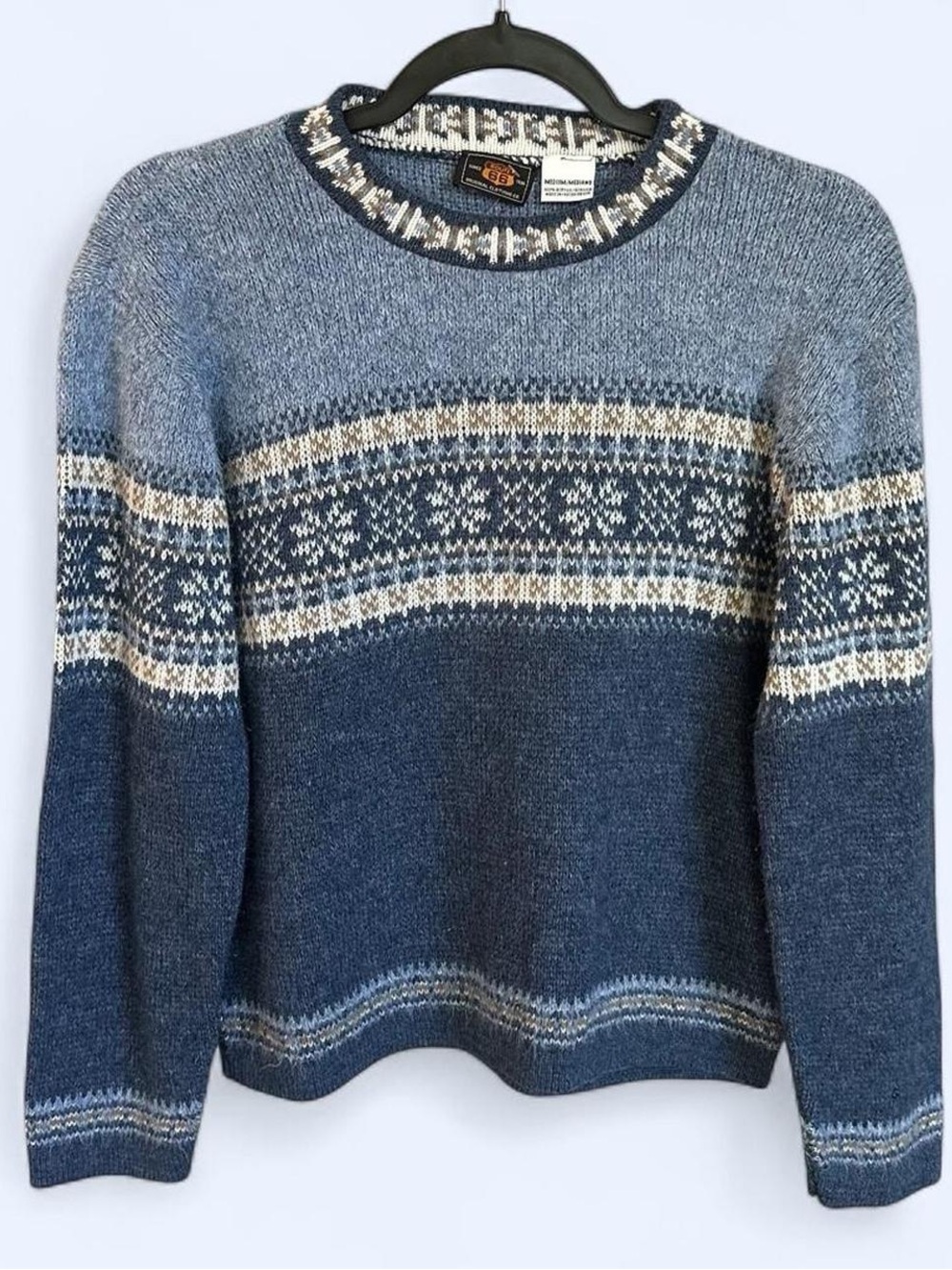 Vintage 90s Route 66 Blue Fair Isle Knit Sweater